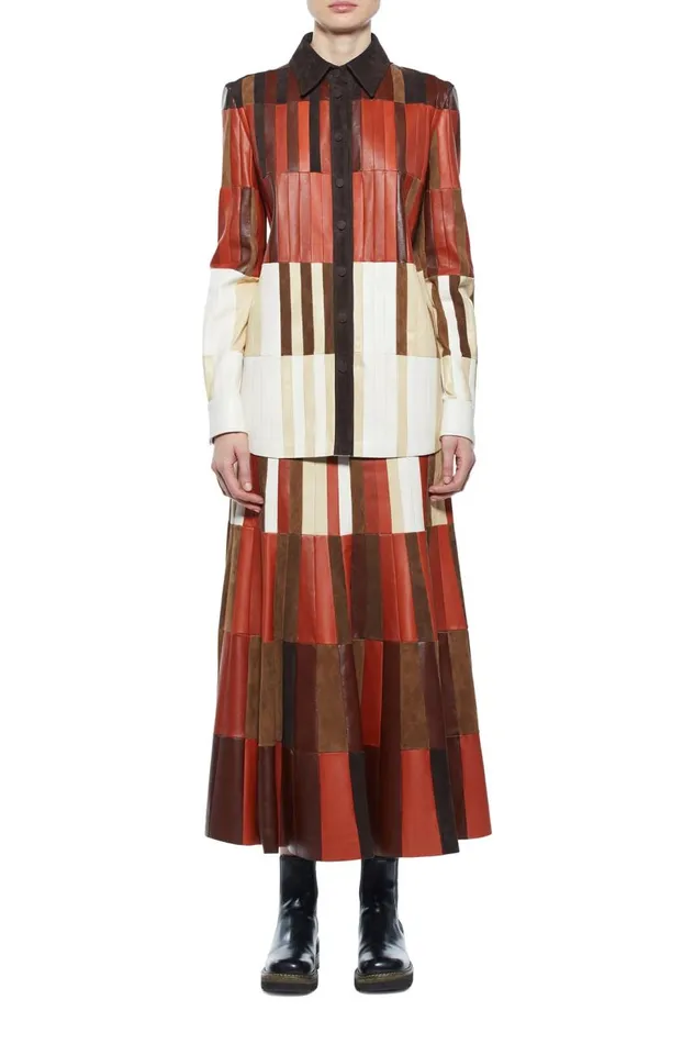 Women Tops Gabriela Hearst Campos Patchwork Overshirt In Red Clay Nappa Leather