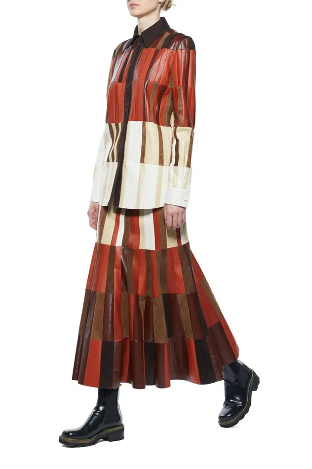 Women Tops Gabriela Hearst Campos Patchwork Overshirt In Red Clay Nappa Leather