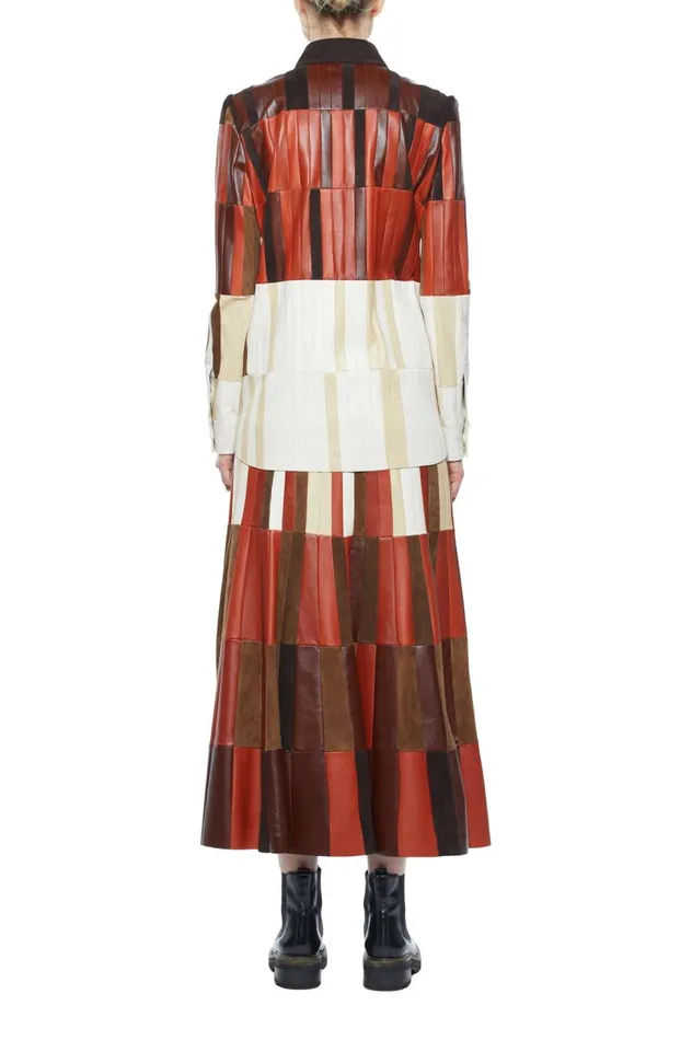 Women Tops Gabriela Hearst Campos Patchwork Overshirt In Red Clay Nappa Leather