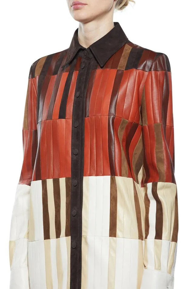 Women Tops Gabriela Hearst Campos Patchwork Overshirt In Red Clay Nappa Leather