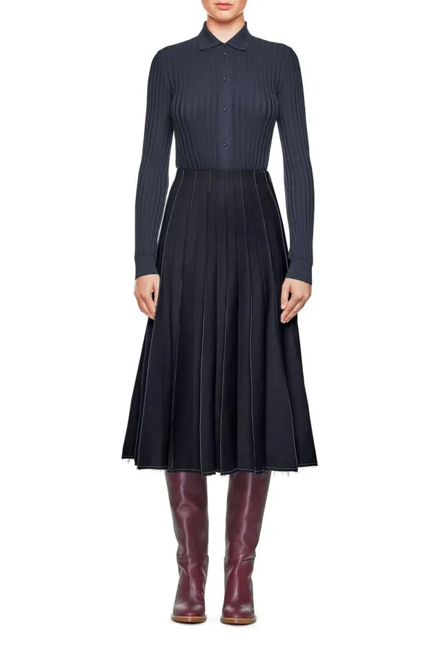 Women Tops Gabriela Hearst Cavalieri Knit Shirt In Navy Merino Wool