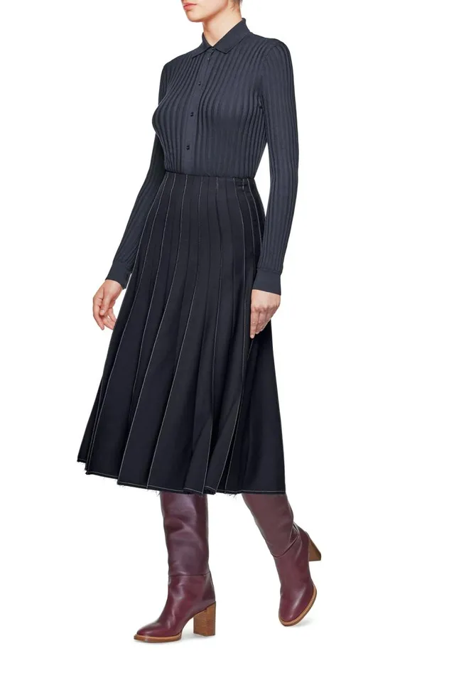 Women Tops Gabriela Hearst Cavalieri Knit Shirt In Navy Merino Wool