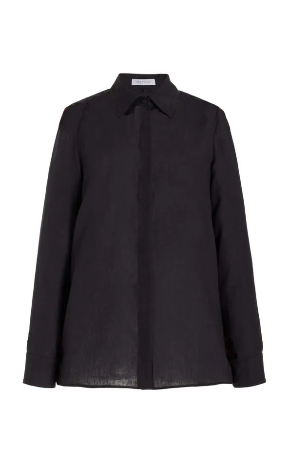 Women Tops Gabriela Hearst Cruz Shirt In Charcoal Aloe Linen