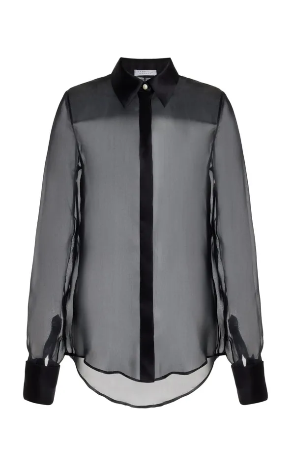 Women Tops Gabriela Hearst Horus Sheer Shirt In Black Silk Organza
