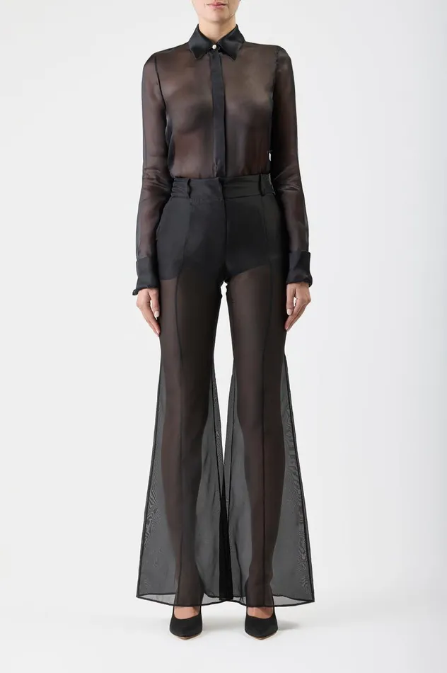 Women Tops Gabriela Hearst Horus Sheer Shirt In Black Silk Organza