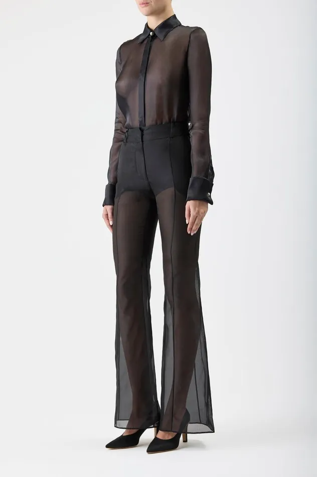Women Tops Gabriela Hearst Horus Sheer Shirt In Black Silk Organza