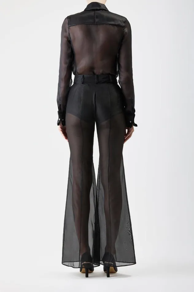 Women Tops Gabriela Hearst Horus Sheer Shirt In Black Silk Organza