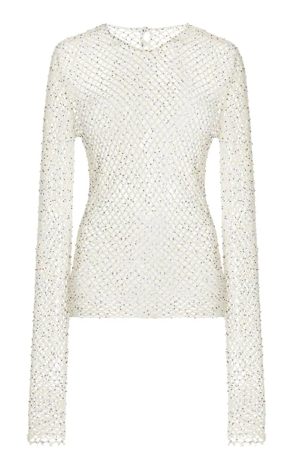 Women Tops Gabriela Hearst Yahav Knit Top In White Beaded Cashmere