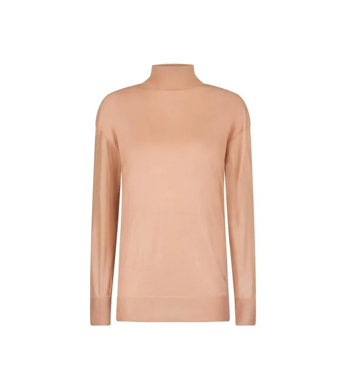 Women Tops Tom Ford Glossy Viscose Zipped Mockneck Top Cameo