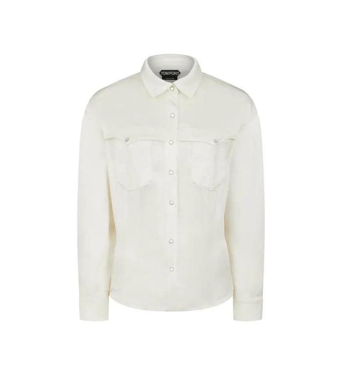 Women Tops Tom Ford Satin Western Shirt Chalk