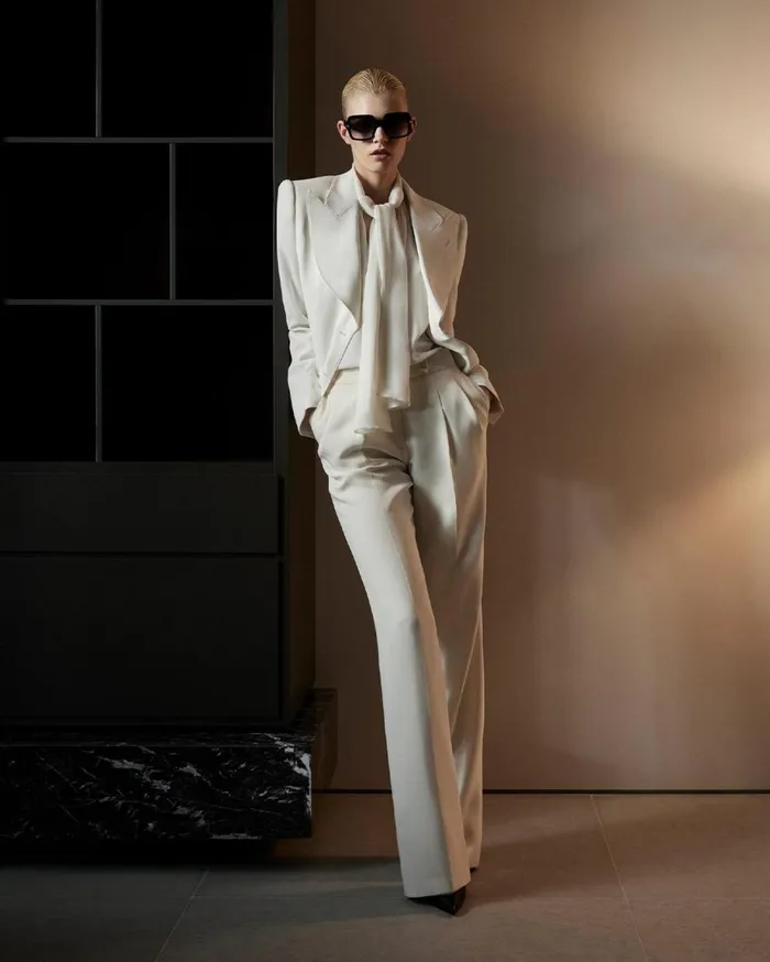 Women Tops Tom Ford Silk Georgette Top Chalk Women Tops Tom Ford Silk Georgette Top Chalk