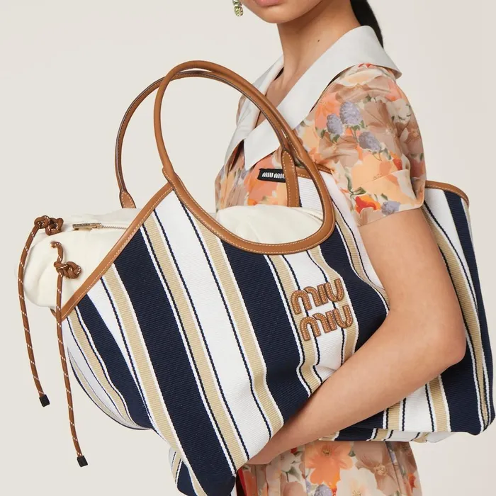 Women Totes Miu Miu IVY Cannet Fabric Bag Bluesand Women Totes Miu Miu IVY Cannet Fabric Bag Bluesand