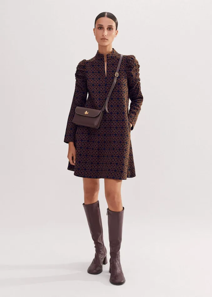 Women Travel Tailoring Graphic Jacquard Shift Dress Navytreacle MEEM
