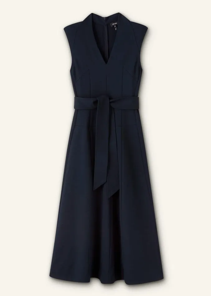 Women Travel Tailoring Maxi Dress Belt Navy MEEM
