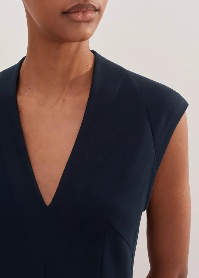 Women Travel Tailoring Maxi Dress Belt Navy MEEM