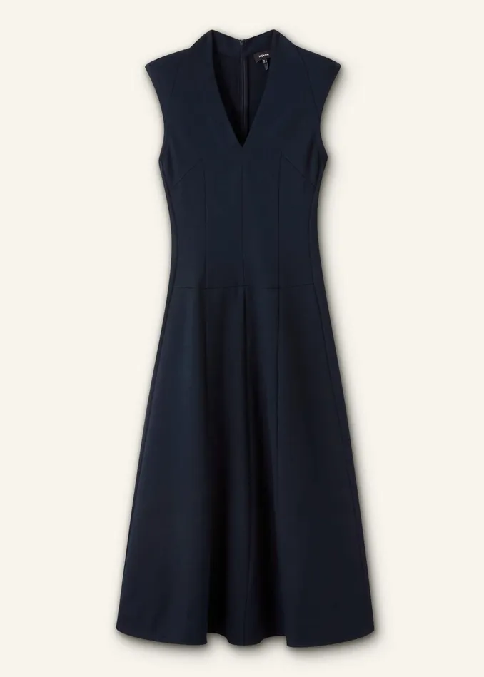 Women Travel Tailoring Maxi Dress Belt Navy MEEM