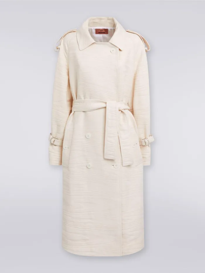 Women Trench Coat In Slub Jacquard Cotton Canvas Beige Missoni Coats and Jackets