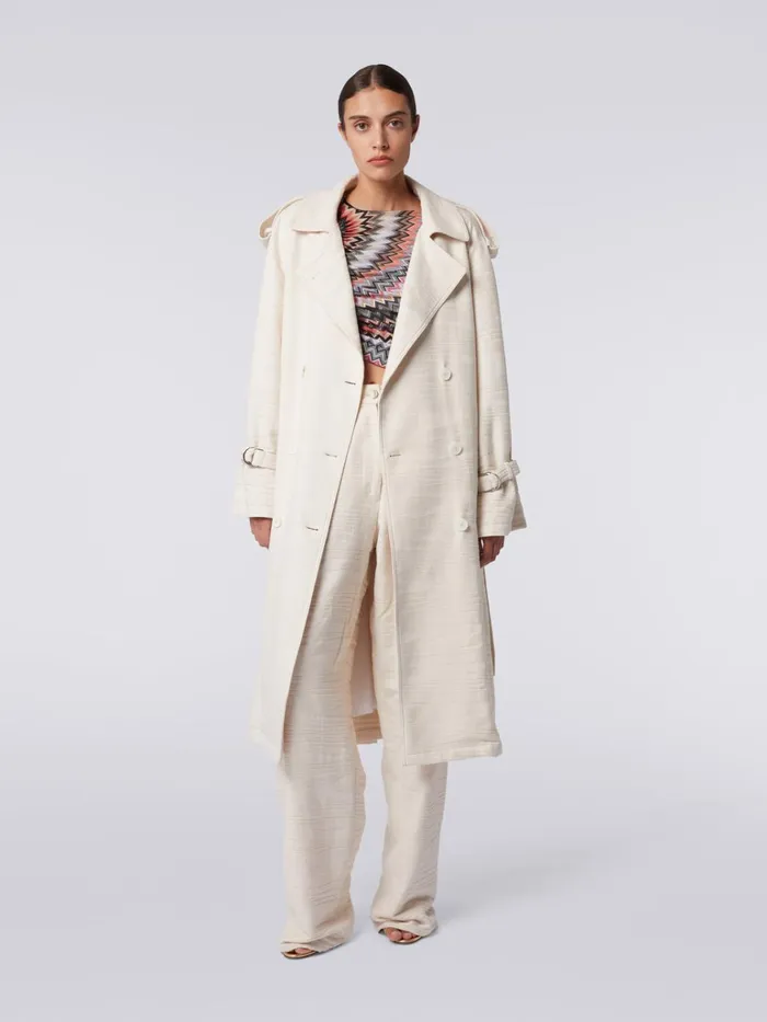 Women Trench Coat In Slub Jacquard Cotton Canvas Beige Missoni Coats and Jackets