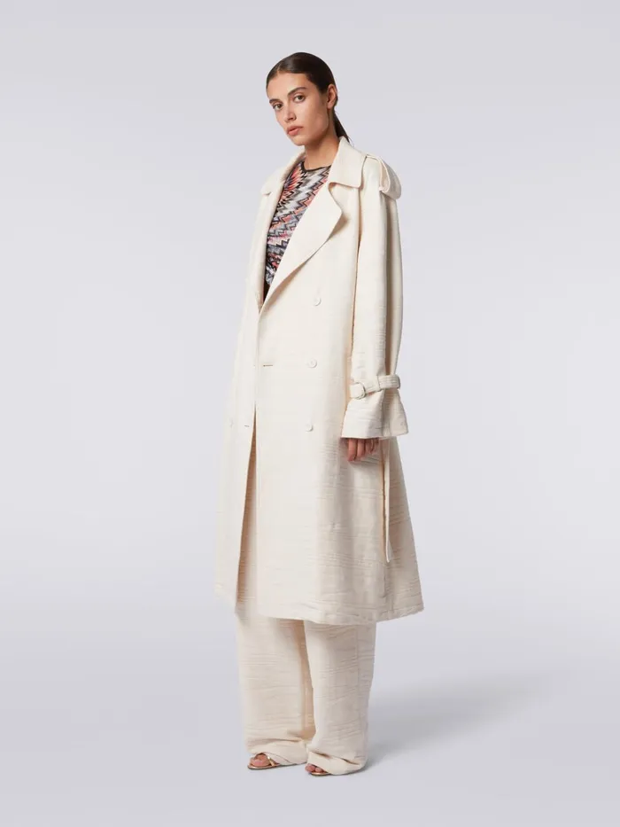 Women Trench Coat In Slub Jacquard Cotton Canvas Beige Missoni Coats and Jackets