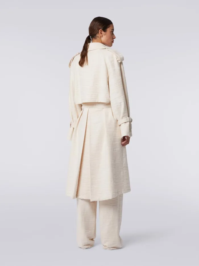 Women Trench Coat In Slub Jacquard Cotton Canvas Beige Missoni Coats and Jackets