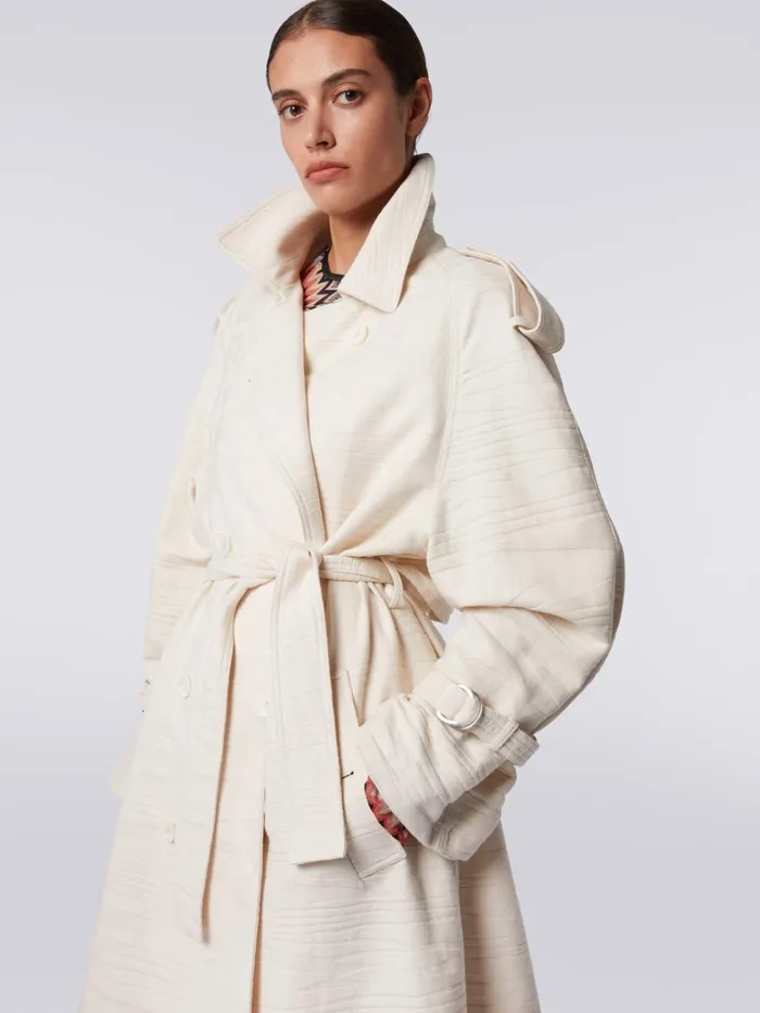 Women Trench Coat In Slub Jacquard Cotton Canvas Beige Missoni Coats and Jackets