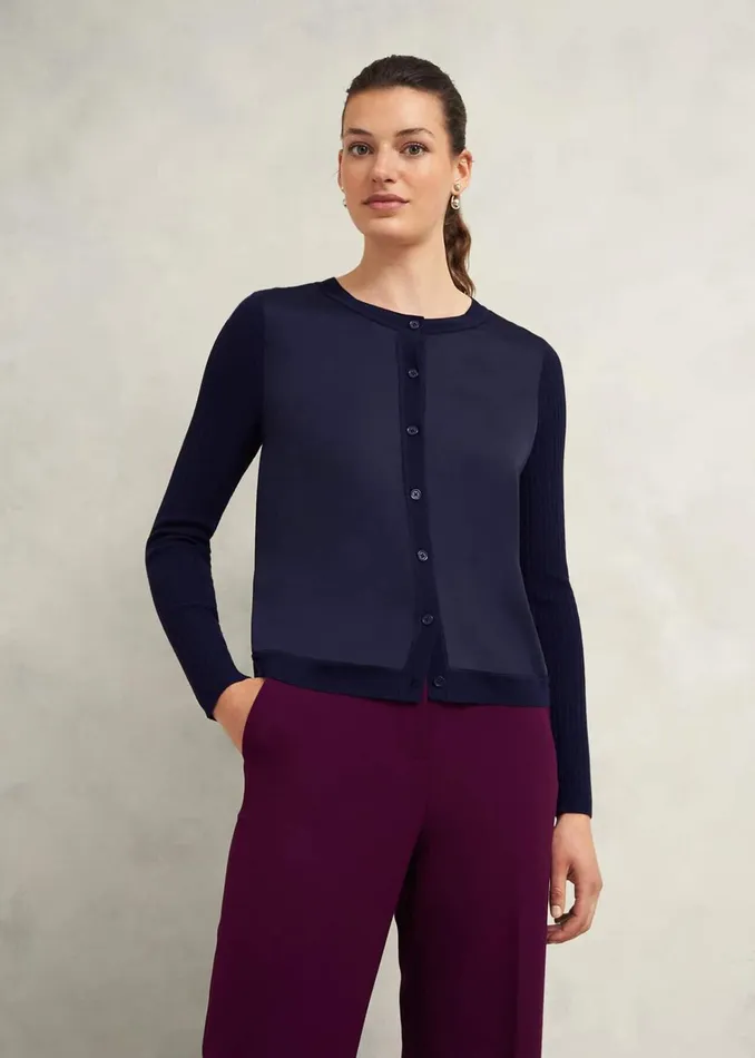 Women Trina Woven Front Cardigan Hobbs Navy Hobbs Jumpers and Cardigans