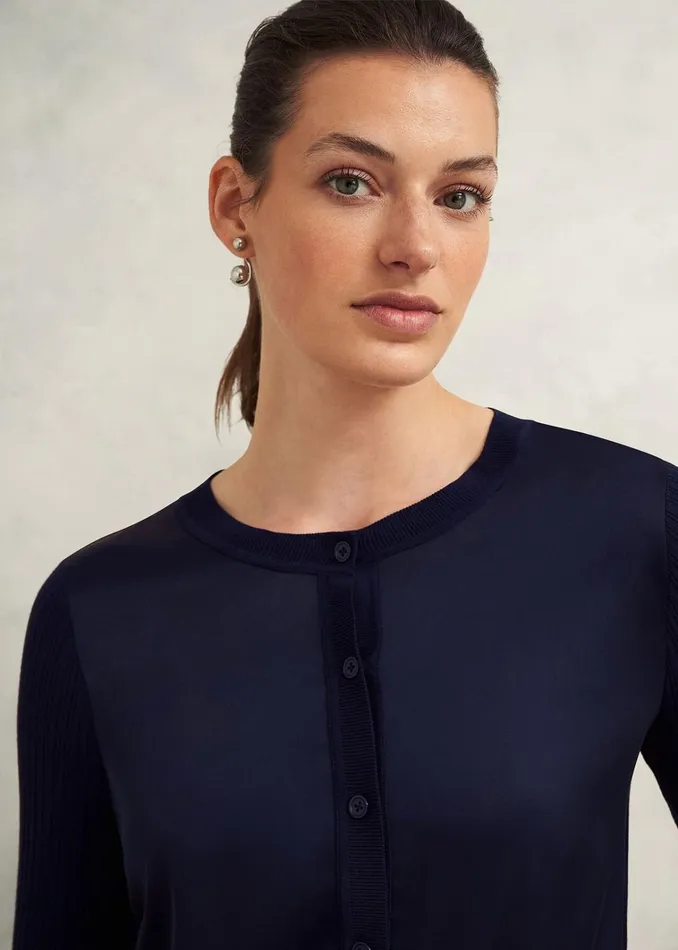 Women Trina Woven Front Cardigan Hobbs Navy Hobbs Jumpers and Cardigans