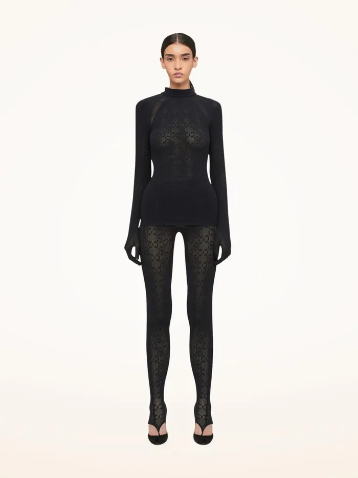 Women Trousers and Jumpsuits Wolford Intricate Pattern Wrap Knit Top Black