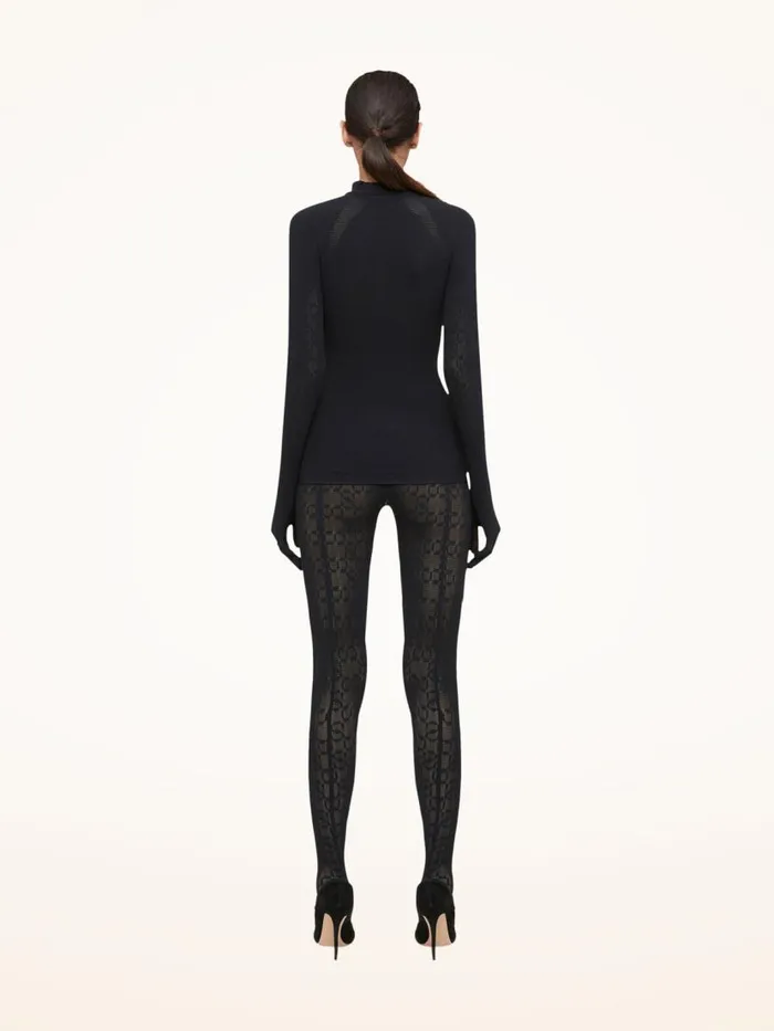 Women Trousers and Jumpsuits Wolford Intricate Pattern Wrap Knit Top Black