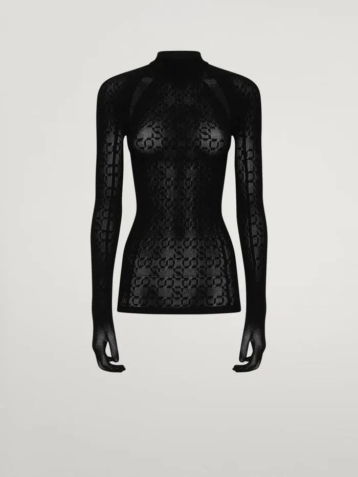 Women Trousers and Jumpsuits Wolford Intricate Pattern Wrap Knit Top Black