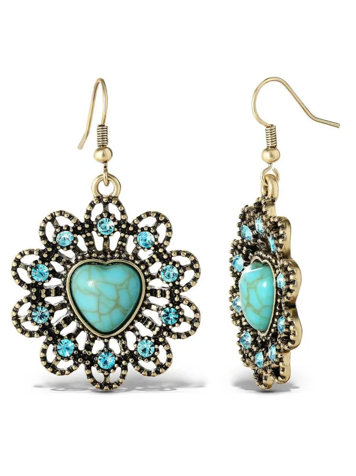 Women Turquoise Stone Ornate Heart Earrings Jessica Simpson Turquoise Collection