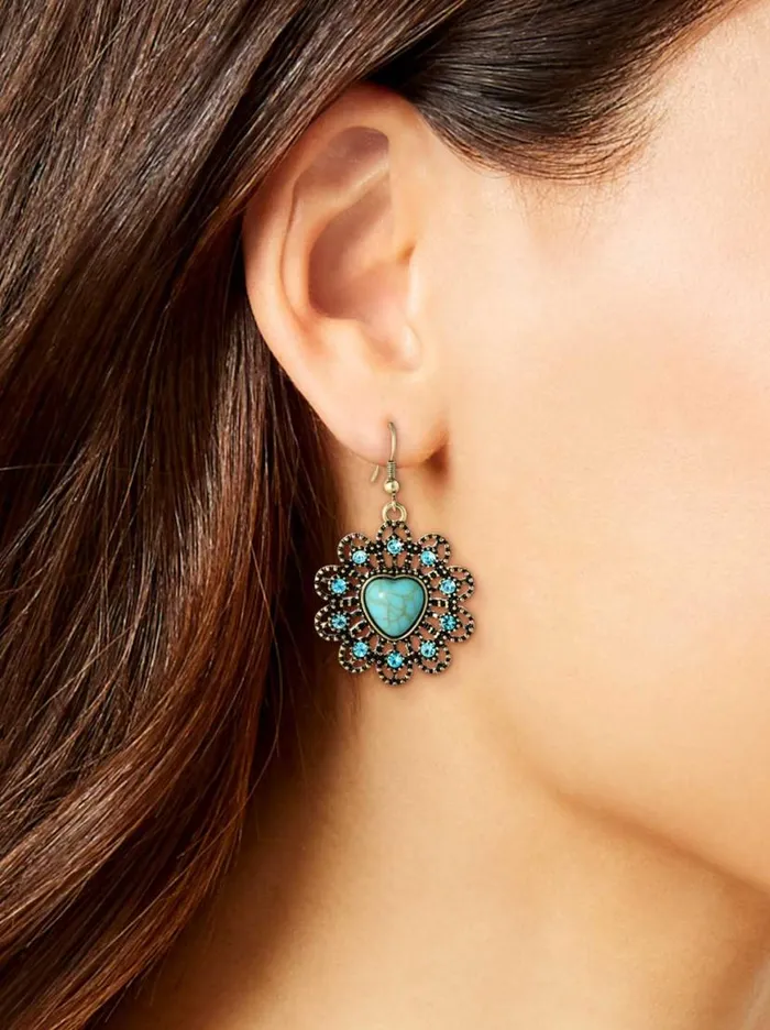 Women Turquoise Stone Ornate Heart Earrings Jessica Simpson Turquoise Collection