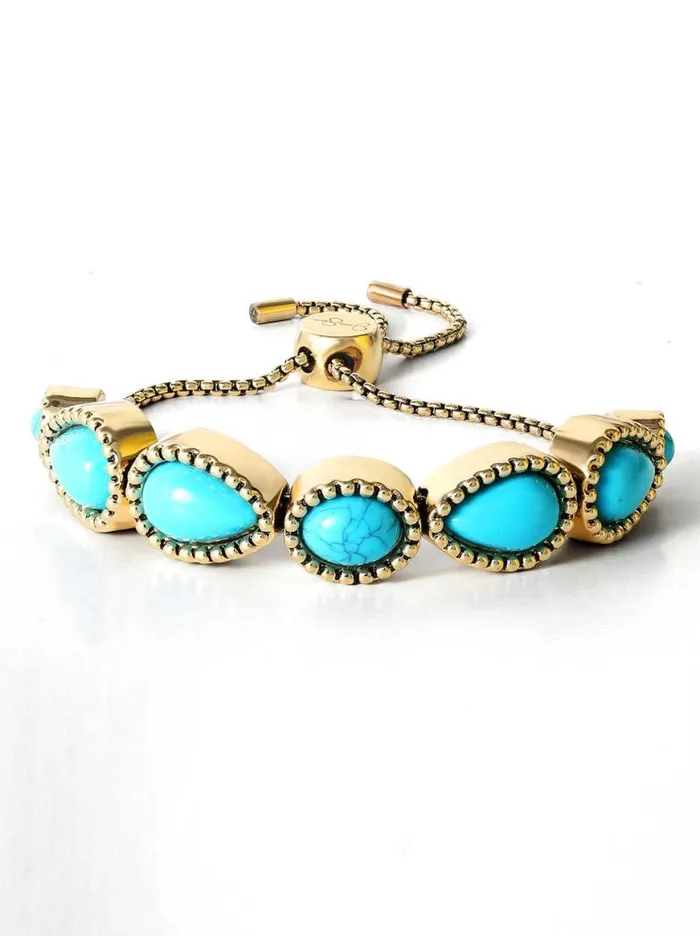 Women Turquoise Stone Slider Bracelet In Gold Jessica Simpson Turquoise Collection