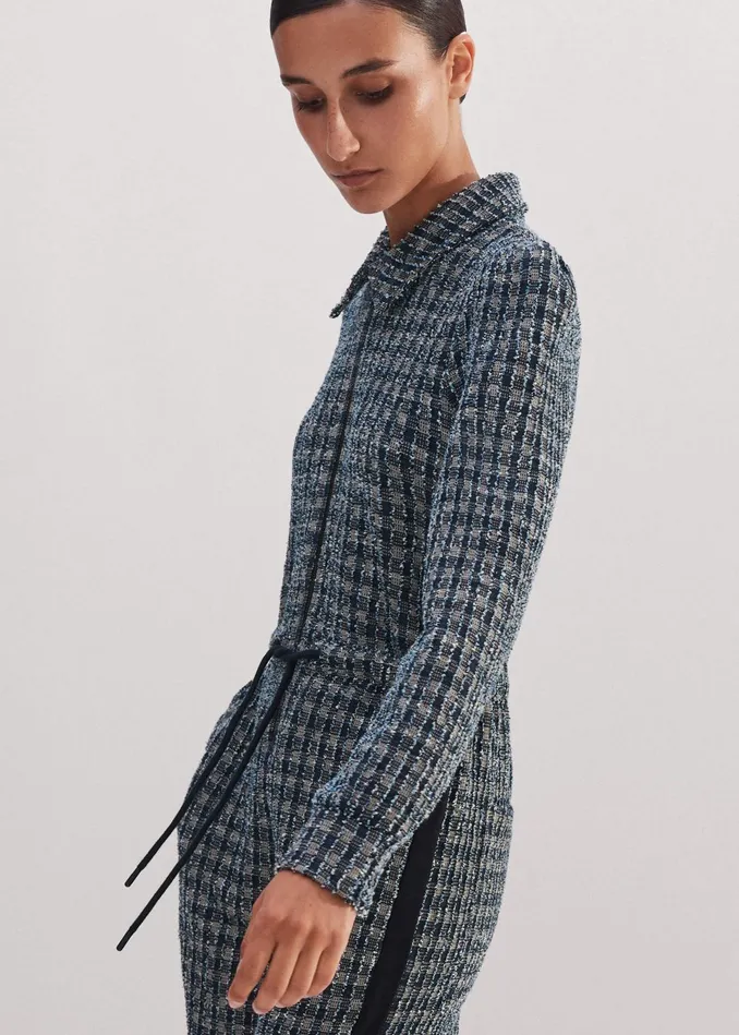 Women Tweed Drawstring Jumpsuit Navybluecream MEEM