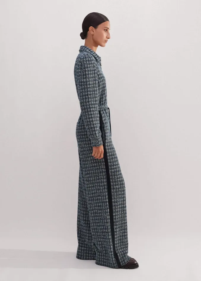 Women Tweed Drawstring Jumpsuit Navybluecream MEEM