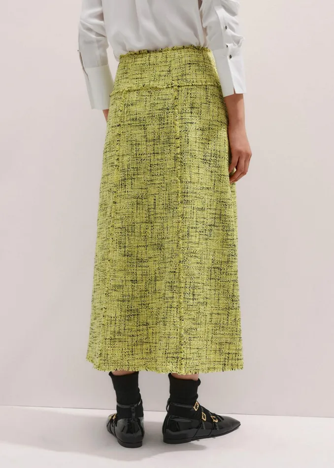 Women Tweed Zip Front ALine Midi Skirt Citrus MEEM