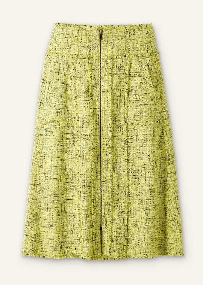 Women Tweed Zip Front ALine Midi Skirt Citrus MEEM