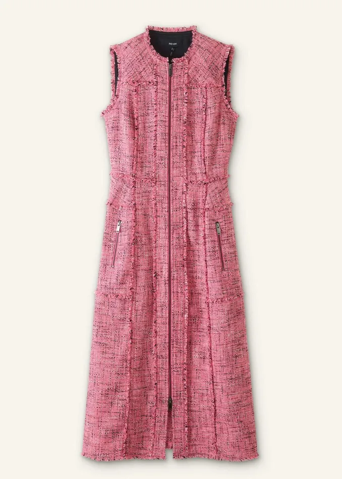 Women Tweed Zip Front Midi Dress Perfect Pink MEEM