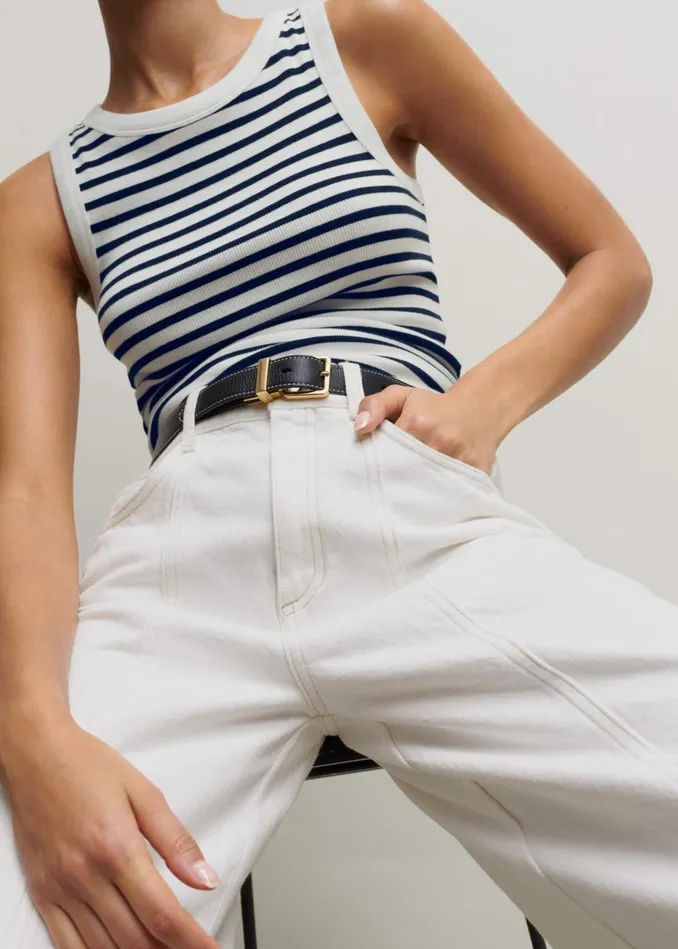 Women Ultimate Crew Neck Stripe Vest Navysoft White MEEM