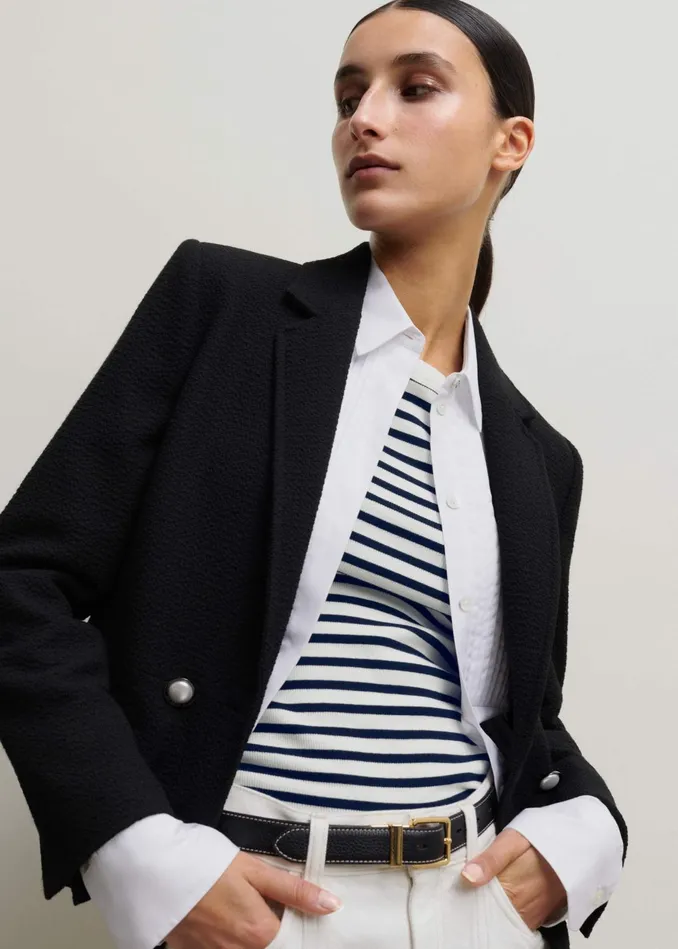 Women Ultimate Crew Neck Stripe Vest Navysoft White MEEM
