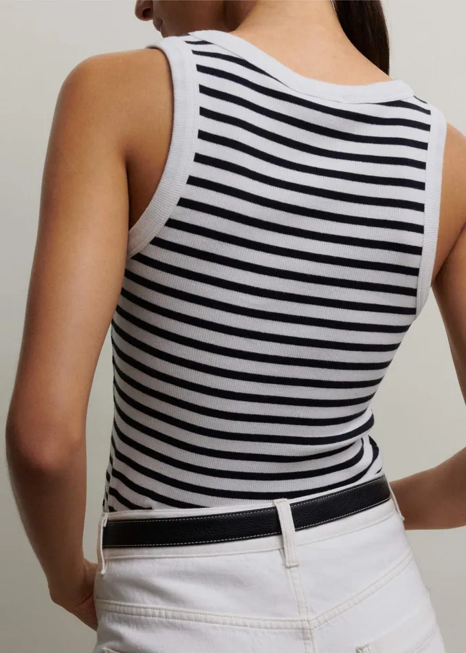 Women Ultimate Crew Neck Stripe Vest Navysoft White MEEM