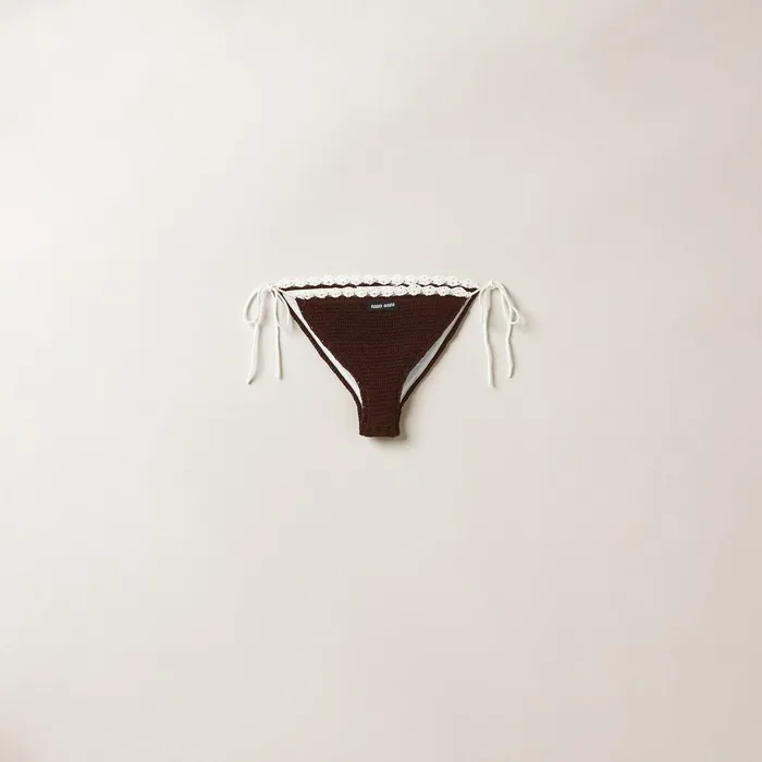 Women Underwear And Beachwear Miu Miu Cotton Bikini Panties With Logo Cocoa Brown