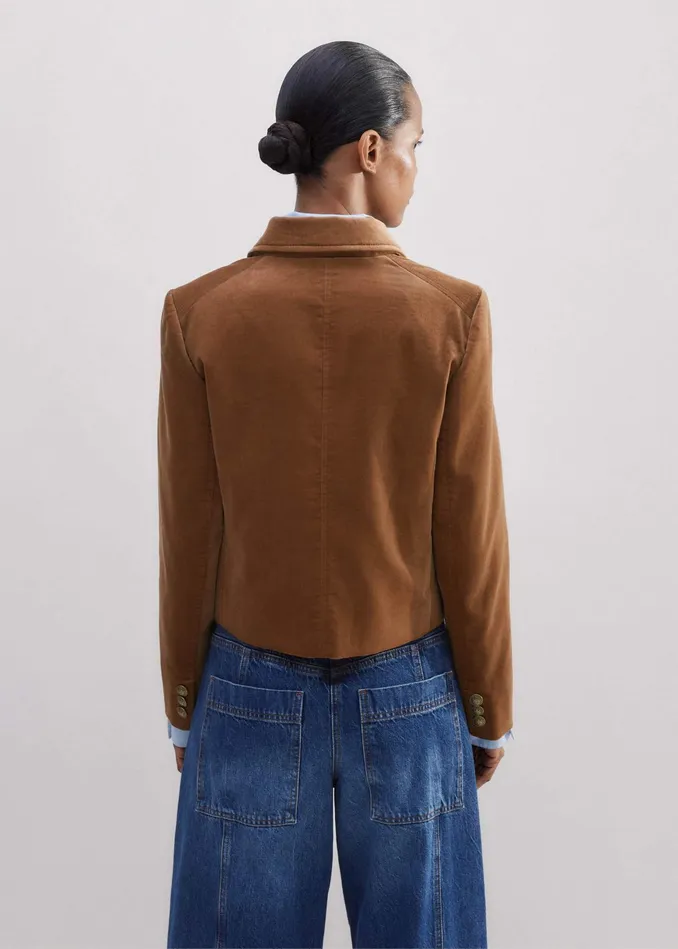 Women Velvet Military Crop Jacket Caramel MEEM