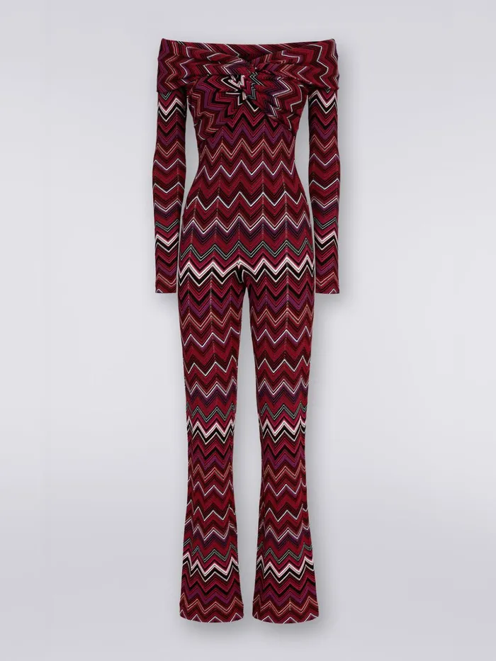 Women Viscose Blend Chevron Jumpsuit With Bardot Neckline Multicoloured Missoni Dresses Women Viscose Blend Chevron Jumpsuit With Bardot Neckline Multicoloured Missoni Dresses