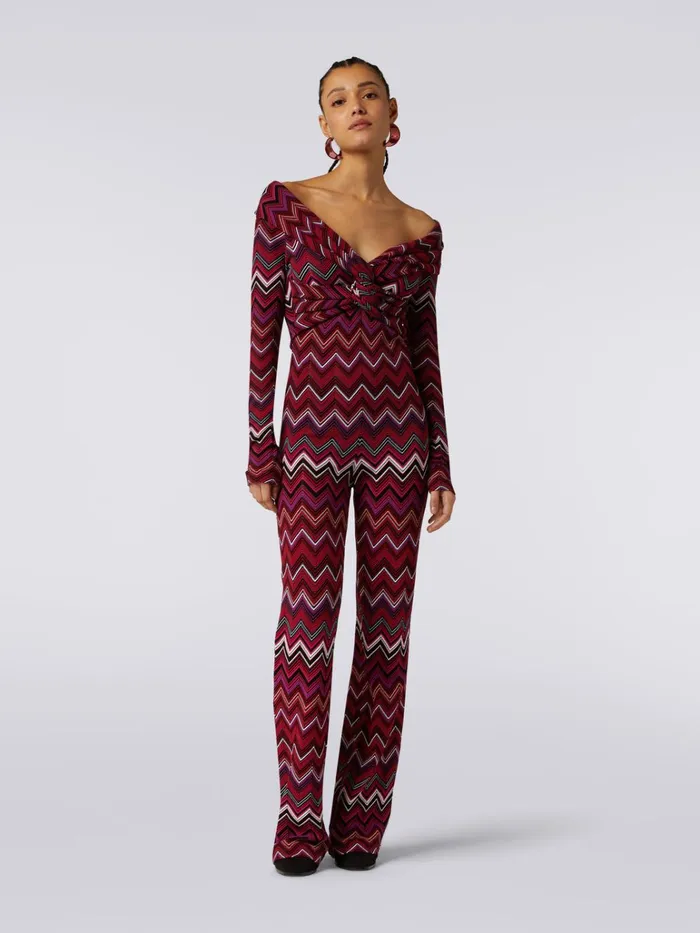Women Viscose Blend Chevron Jumpsuit With Bardot Neckline Multicoloured Missoni Dresses Women Viscose Blend Chevron Jumpsuit With Bardot Neckline Multicoloured Missoni Dresses