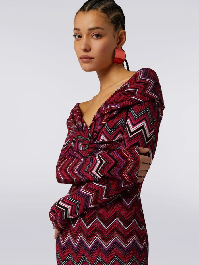 Women Viscose Blend Chevron Jumpsuit With Bardot Neckline Multicoloured Missoni Dresses Women Viscose Blend Chevron Jumpsuit With Bardot Neckline Multicoloured Missoni Dresses