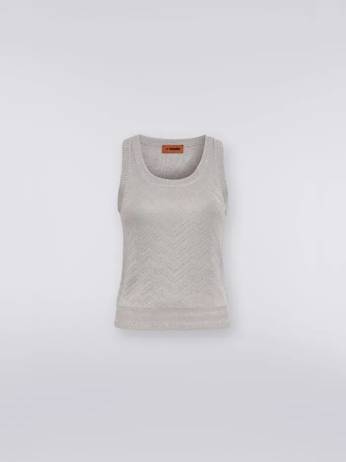 Women Viscose Blend Tank Top With ToneOnTone Chevron And Lam Silver Missoni Tshirts And Tops Women Viscose Blend Tank Top With ToneOnTone Chevron And Lam Silver Missoni Tshirts And Tops