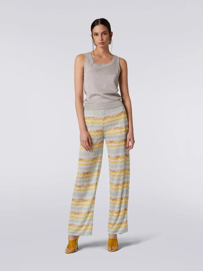 Women Viscose Blend Tank Top With ToneOnTone Chevron And Lam Silver Missoni Tshirts And Tops