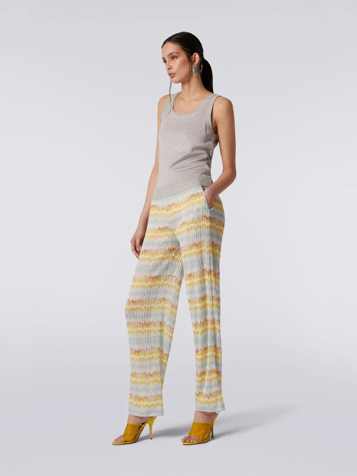 Women Viscose Blend Tank Top With ToneOnTone Chevron And Lam Silver Missoni Tshirts And Tops