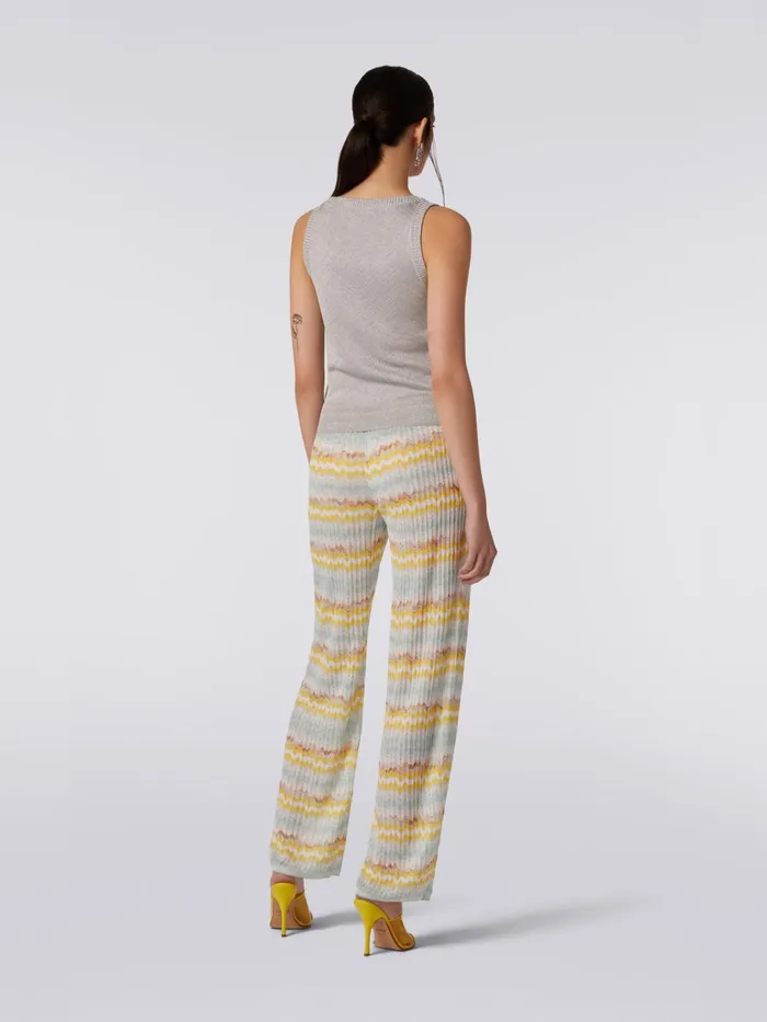 Women Viscose Blend Tank Top With ToneOnTone Chevron And Lam Silver Missoni Tshirts And Tops